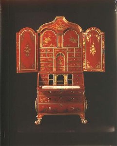 Bureaubokhylla med öppna dörrar, engelska, ca 1700 (röd japanning) av English School